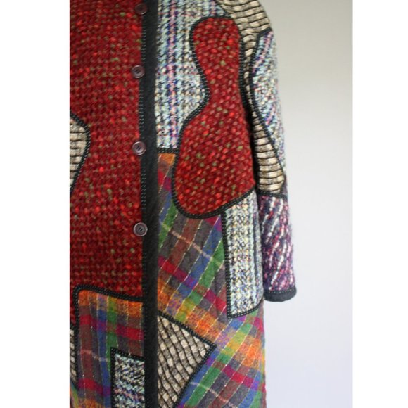 Vintage Koos Van Den Akker Women’s wool Coat Quilted Patchwork 80s sz 10, SMALL - Picture 12 of 12